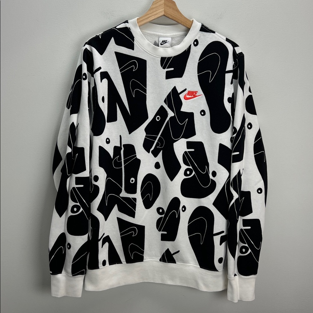 Nike Picasso Swoosh Print Sweatshirt Black White Mens Medium Tall Bold